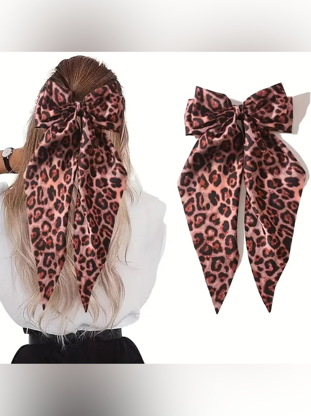 Large Silk Leopard Print Bow - Choose 1 - Picture 2 of 10